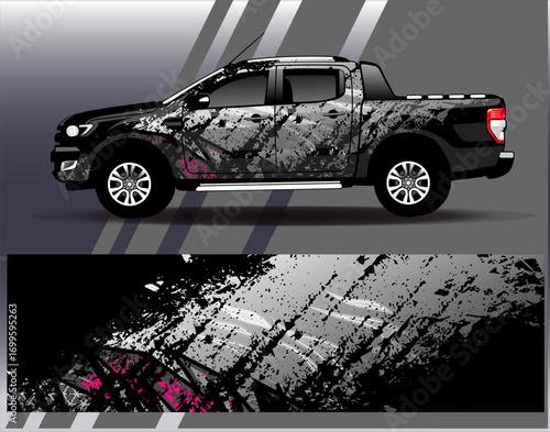 Car wrap design vector. Graphic abstract stripe racing background designs for vehicle, rally, race, adventure and car racing livery
