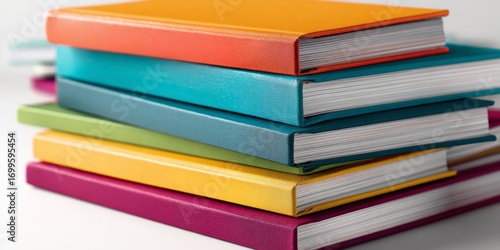 Wallpaper Mural Stacked Hardback Books with Colorful Covers on a White Background for Education and Learning Concepts Torontodigital.ca