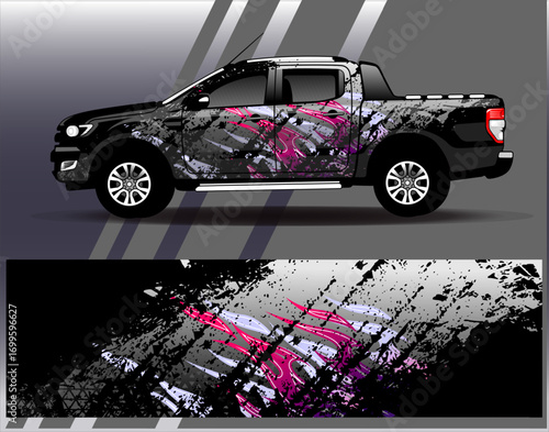Car wrap design vector. Graphic abstract stripe racing background designs for vehicle, rally, race, adventure and car racing livery