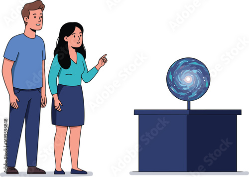 galaxy, astronomy, science, space, cosmic, stars, planets, orbit, universe, vector, illustration, education, model, celestial, exhibit