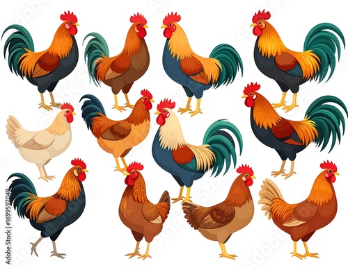 Wallpaper Mural Vibrant Cartoon Rooster Collection: Poultry Variety and Farmyard Charm Torontodigital.ca