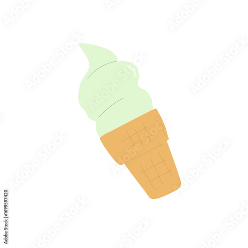 Minimal vector of a summer ice cream cone in retro pastel colors. Ideal for packaging, stickers, logo, icon, cafe menus, children's products, and summer-themed prints.