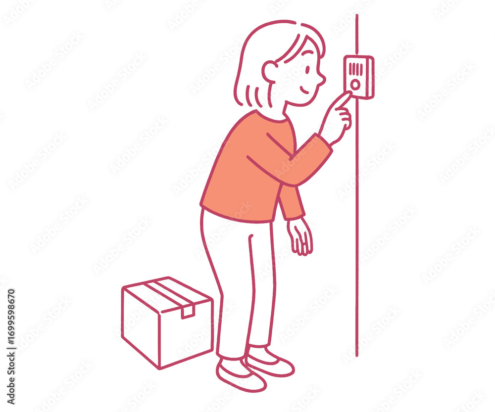 Fototapeta premium 宅配便の荷物を受け取る赤い服の女性イラスト