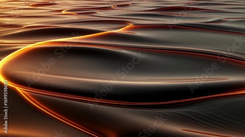 Molten lava flow abstract background glowing orange energy waves liquid metal texture dark fluid motion dynamic surface undulating smooth ripples