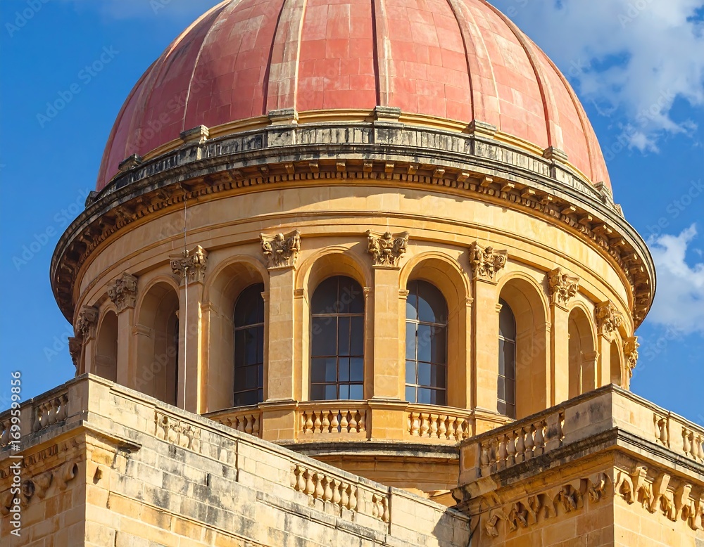 Fototapeta premium Exquisite architectural dome with intricate details against a clear blue sky
