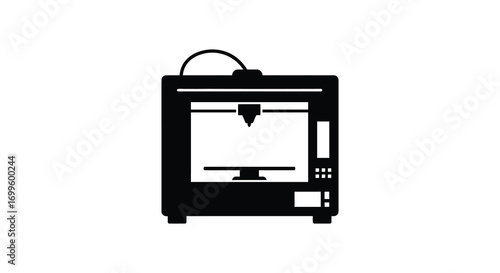 a modern black three dimensional printer icon illustration