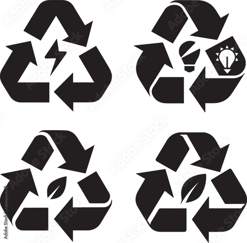 Recycling symbols with energy and nature icons