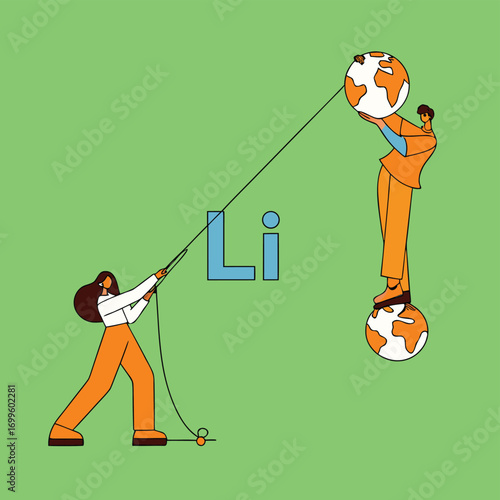 People working together to manipulate earth orbits with chemical element symbol li