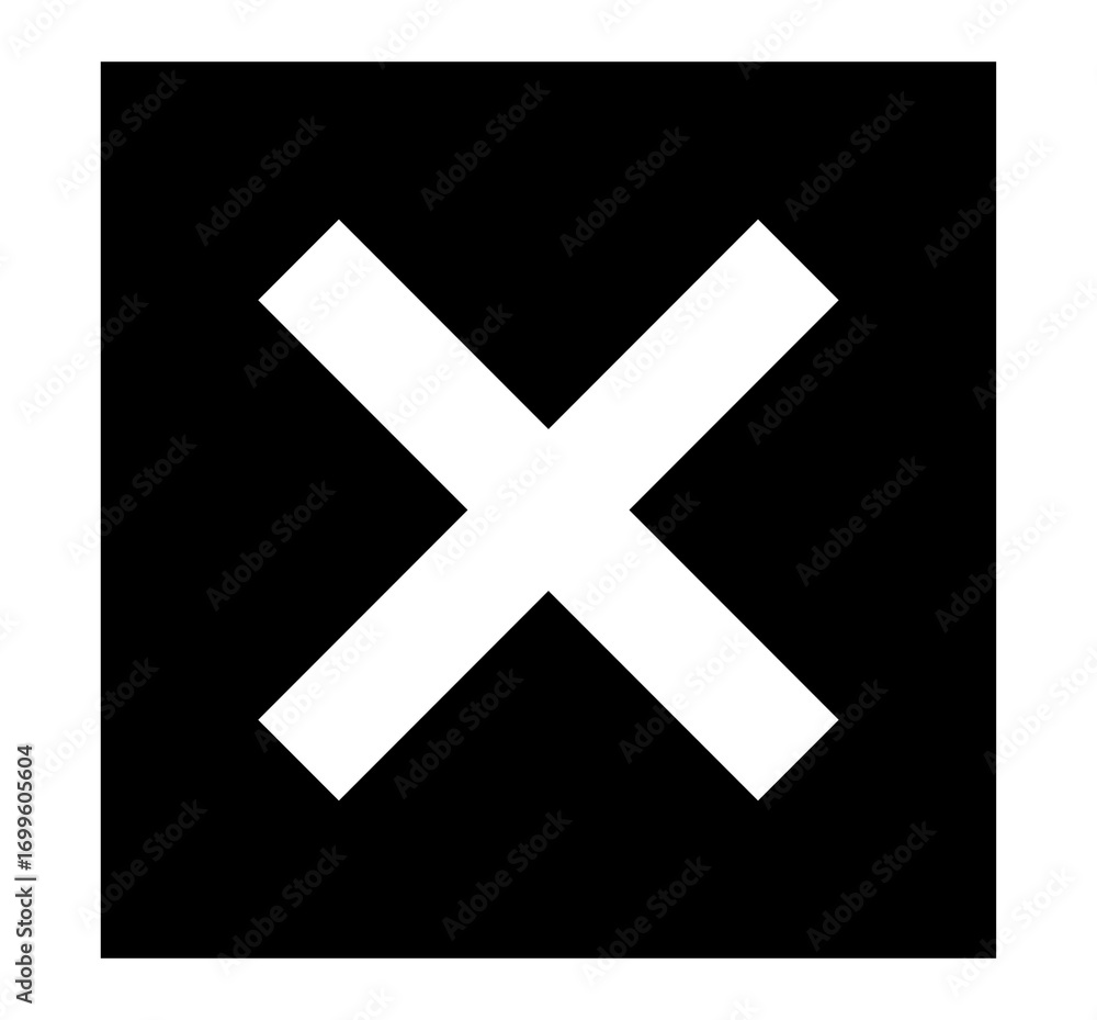 Obraz premium Black cancel button PNG with transparent background, white x icon in flat square shape for interface use