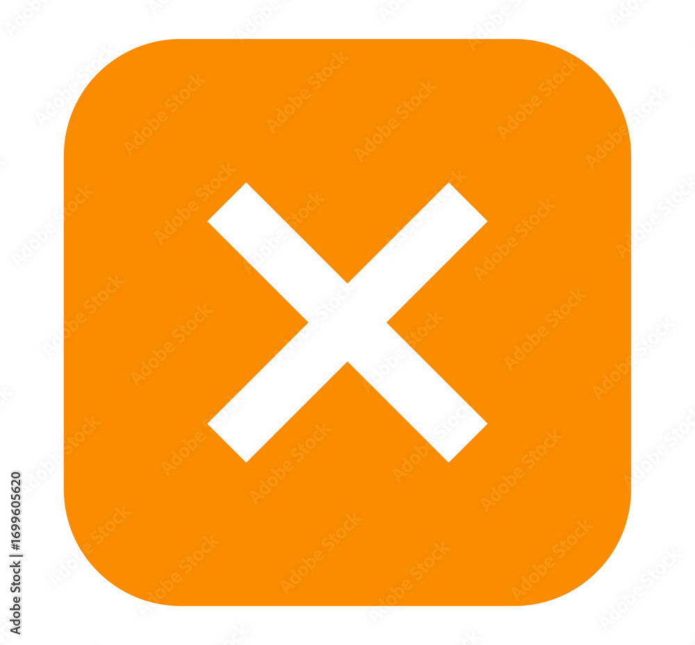 Obraz premium Orange cancel button PNG with transparent background, white x icon in rounded square for interface use