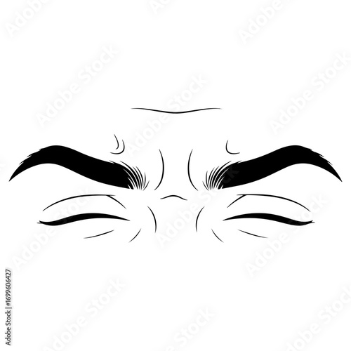 A line drawing of scrunched eyes and furrowed brows. An intense facial expression showing concentration, anger, or deep thought.