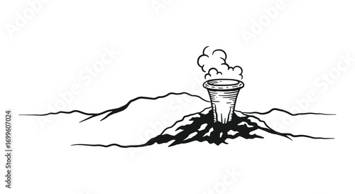a simple sketch of a volcano erupting smoke
