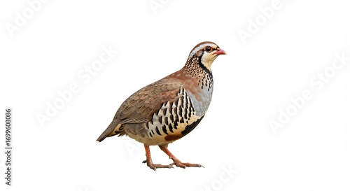 Perdrix rouge �l�gante pose gracieusement fond blanc lumi�re nette. AI Generated