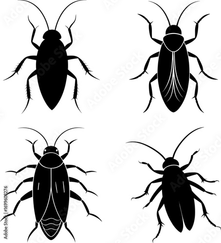 cockroach silhouette vector, Black silhouette of cockroach vector bundle logo illustration set, cockroach  art, cockroach  vector illustration