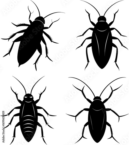 cockroach silhouette vector, Black silhouette of cockroach vector bundle logo illustration set, cockroach  art, cockroach  vector illustration