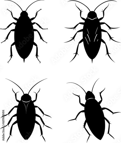 cockroach silhouette vector, Black silhouette of cockroach vector bundle logo illustration set, cockroach  art, cockroach  vector illustration