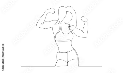 Continuous line drawing of woman flexing muscles
