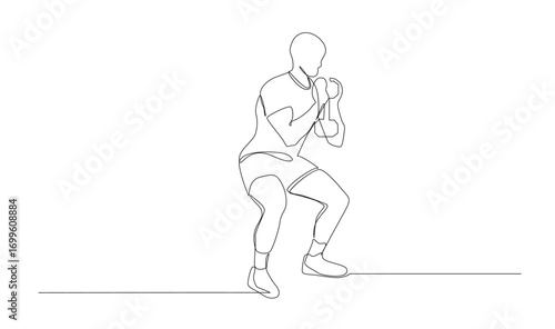 One Line Drawing of Person Doing Squats with Dumbbell
