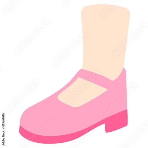 Pink Mary Jane shoe with heel, cute footwear illustration ideal for fashion or character designs.