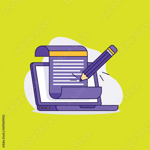 Online document, e-signature, and digital agreement on laptop vector illustration