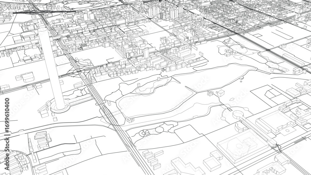 Fototapeta premium Detailed Cityscape Line Drawing