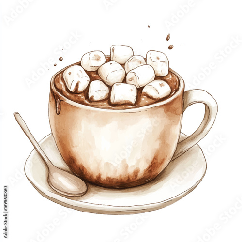 A cup of hot chocolate with marshmallows.