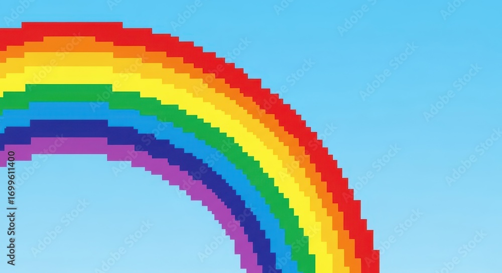 Fototapeta premium Vibrant 8-Bit Rainbow Arching Across a Clear Digital Sky