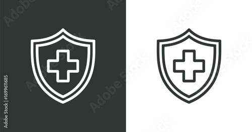 Medical Shield Icon Vector Illustration Symbol of Protection and Healthcare Safety in Line Art Style