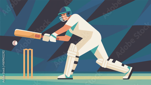 illustration of a cricket player hitting the ball vector design template
