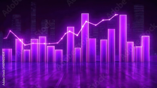 Wallpaper Mural Futuristic Purple Bar Graph with Rising Trend Line and Cityscape Backdrop Torontodigital.ca