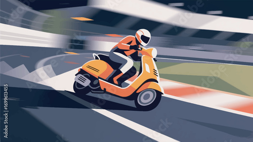illustration of a scooter racer riding on a race track vector design template