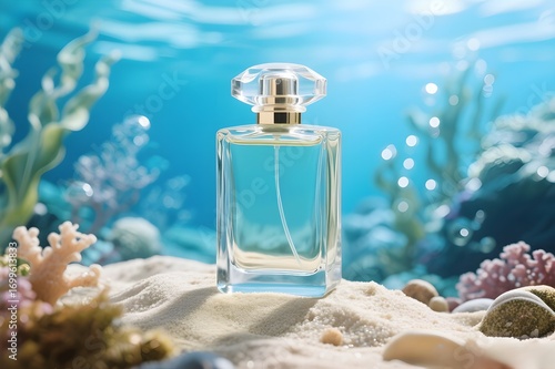 perfume bottle mockup with bubble air background