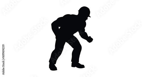 a silhouette figure dancing energetically with arms and legs extended