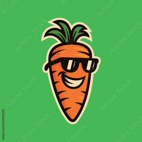 Smiling cool carrot with sunglass - cartoon mascot illustration character vector clip - tee design for printing. Good for poster, wallpaper, t-shirt, gift.