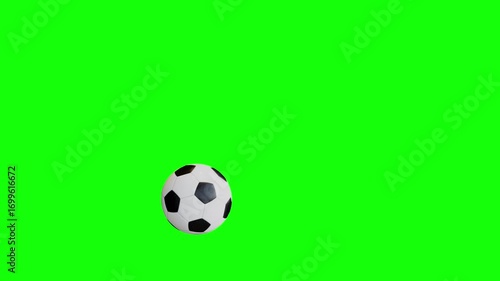 Slow motion of a spinning, curving soccer ball moving closer to the camera, designed for transition use. 3d animation.