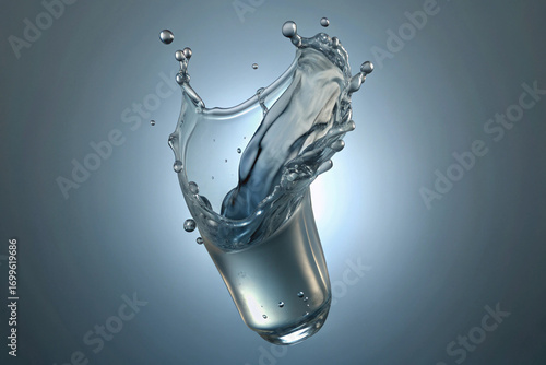 Water Splash in a Glass with Bubbles and Droplets liquid fluid 3D