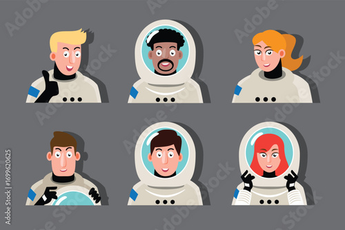 Cartoon astronaut avatars in spacesuit collection