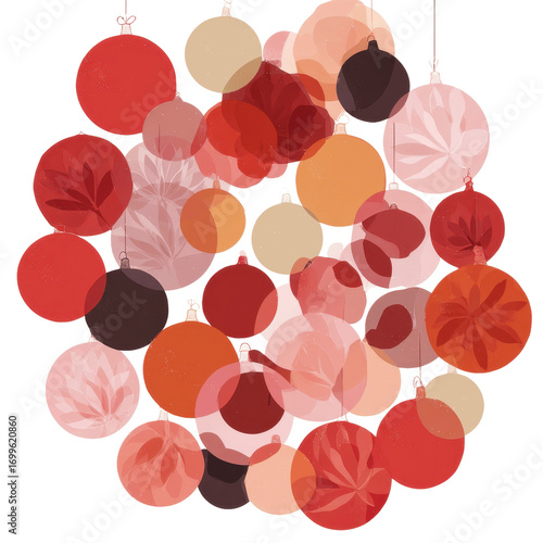 Festive Red and Pink Christmas Ornament Cluster Abstract Design