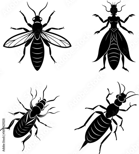 termite silhouette vector, Black silhouette of termite vector bundle logo illustration set, termite head art, termite vector illustration
