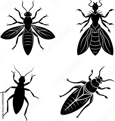 termite silhouette vector, Black silhouette of termite vector bundle logo illustration set, termite head art, termite vector illustration