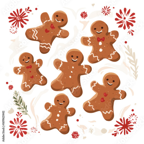 Festive Gingerbread Men Christmas Cookie Illustration