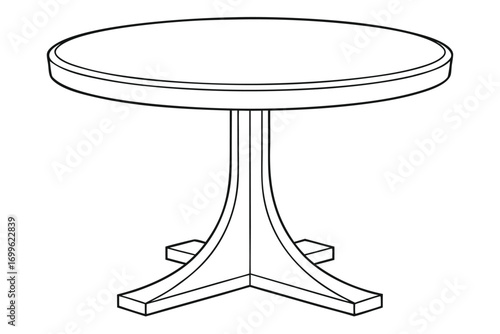 Black and White Line Drawing of a Round Pedestal Table round table furniture