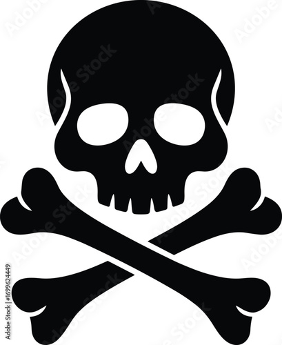Skull and crossbones symbol vector, danger warning sign, pirate icon silhouette, toxic hazard graphic, poison label design, deadly skull illustration