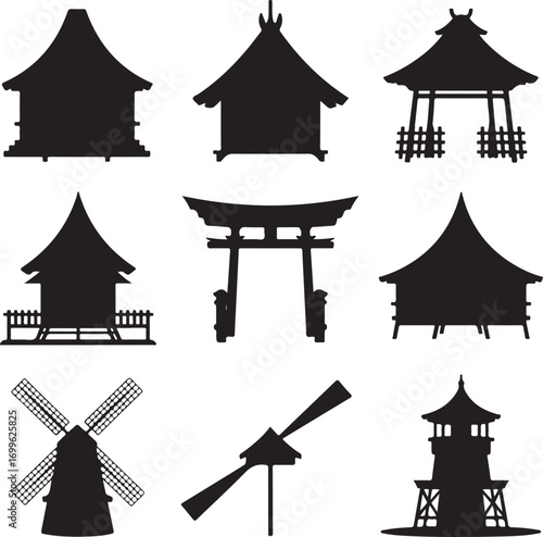 Silhouetted Asian Architecture and Structures Collection Keywords: silhouette, architecture