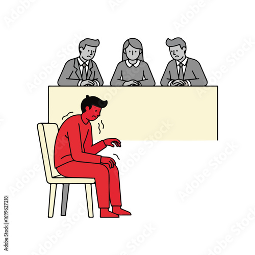 Anxious Interviewee Before Three Panelists Illustration
