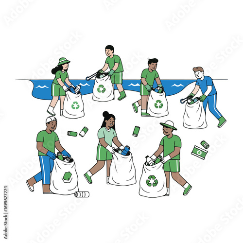 Beach Cleanup Crew Illustration Vector Art