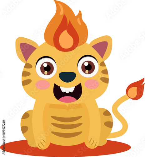 Cute animal character with fire isolated