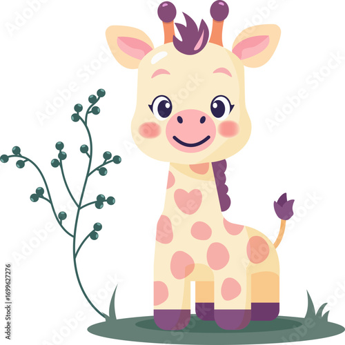 cute giraffe character with berries isolated