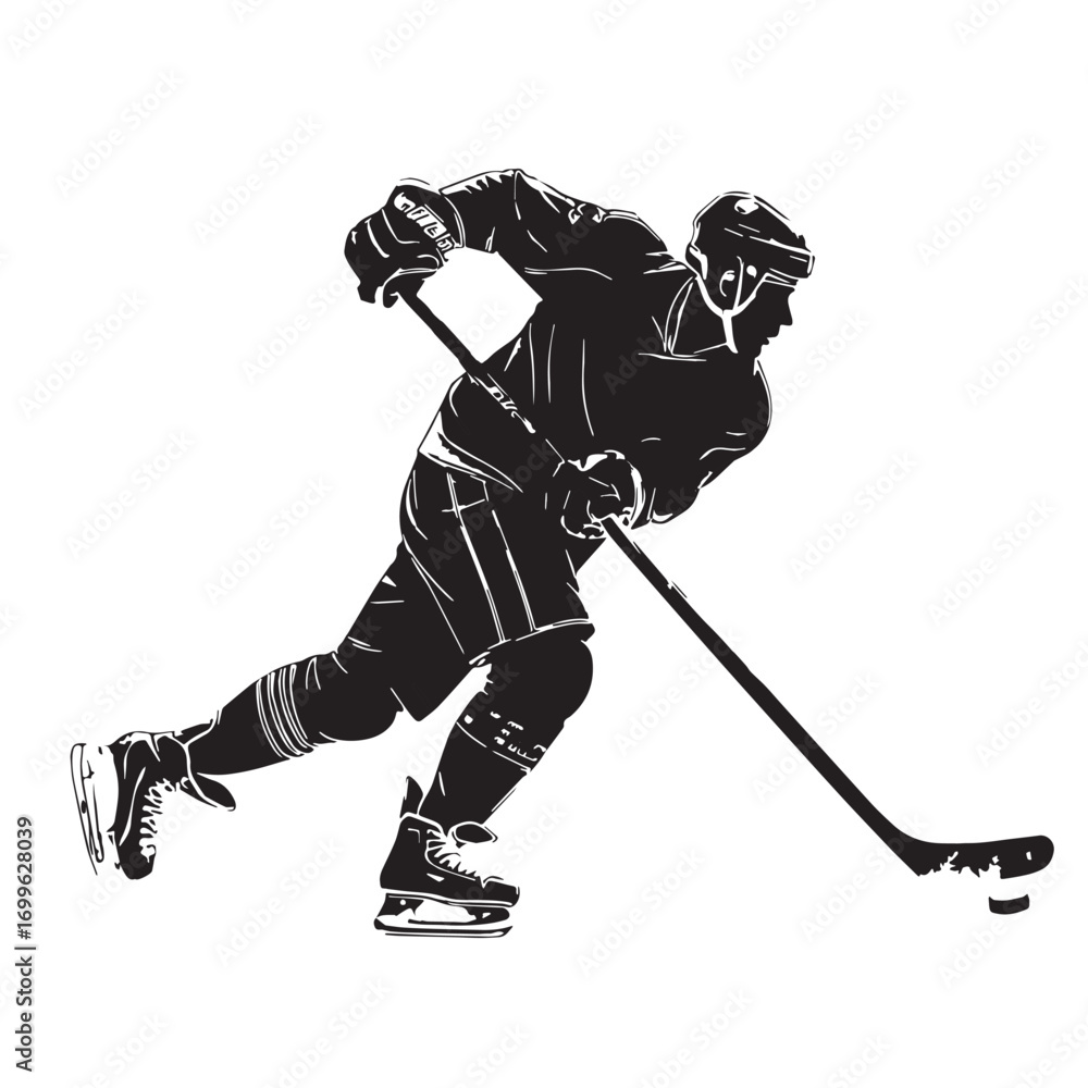Obraz premium Black ice hockey Silhouette Vector, High Quality Illustration on White Background