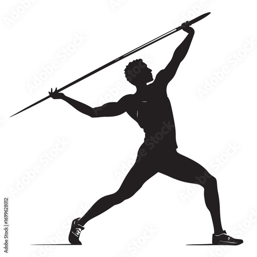 Black  javelin throw Silhouette Vector, High Quality Illustration on White Background